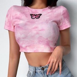 SHEIN Butterfly Tie Dye Crop Top